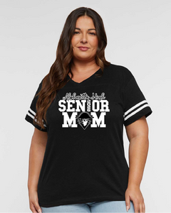Women's V-neck S/S Black Tee - Senior Mom Glitter