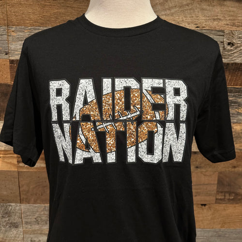 Short Sleeve Black T-shirt - Faux Glitter Raider Nation