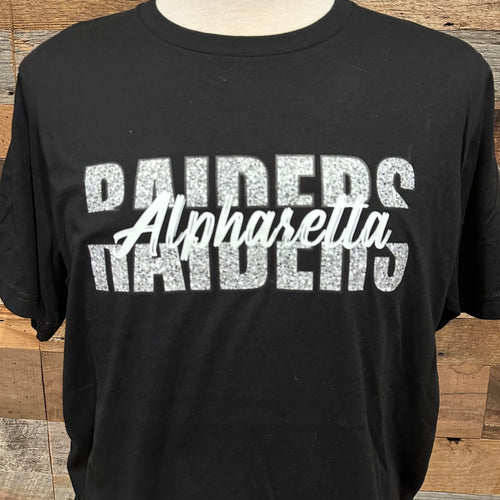 Short Sleeve Black T-shirt - Faux Glitter Split Raiders