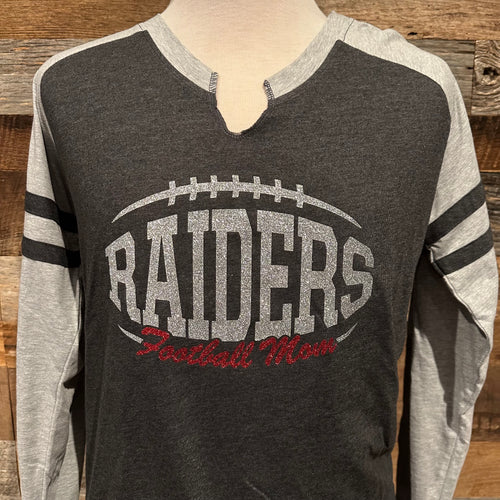 Charcoal Gray Long Sleeve Jersey - Glitter Raiders Football Mom