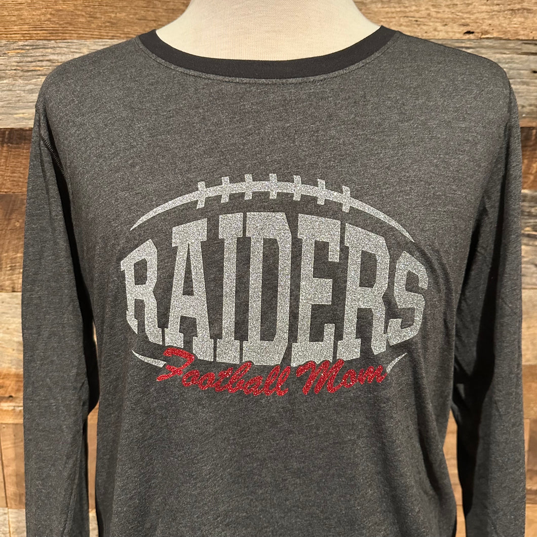 Long Sleeve Heather Charcoal tee - Glitter Football Mom