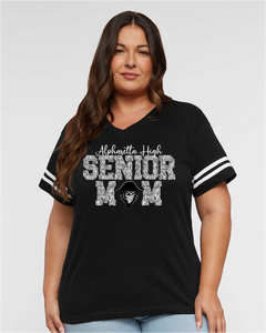 Women's V-neck S/S Black Tee - Senior Mom Glitter